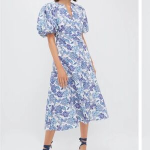 Elegant Floral Midi Dress in Blue and White